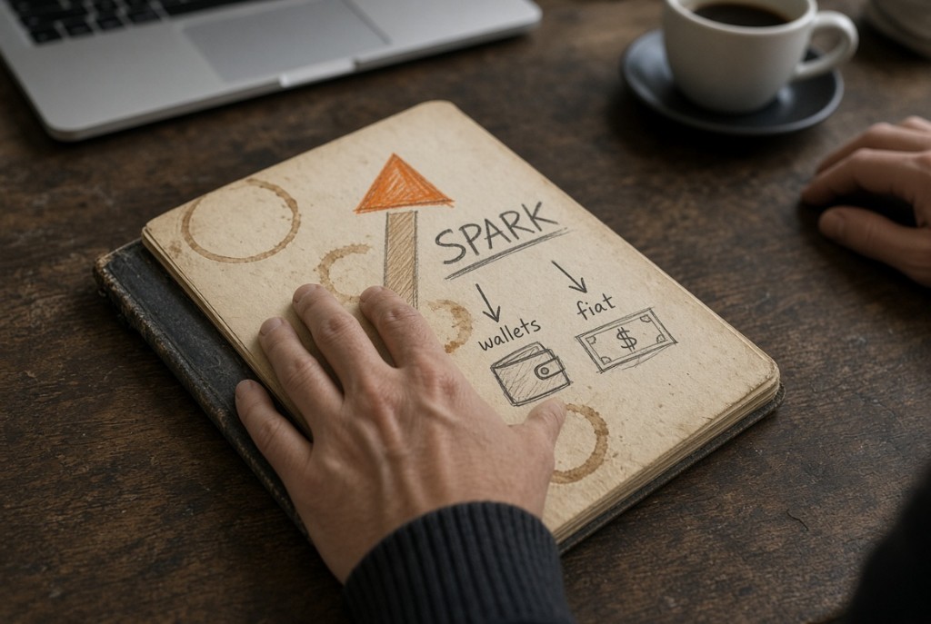Early notebook sketch connecting SPARK to wallets and fiat